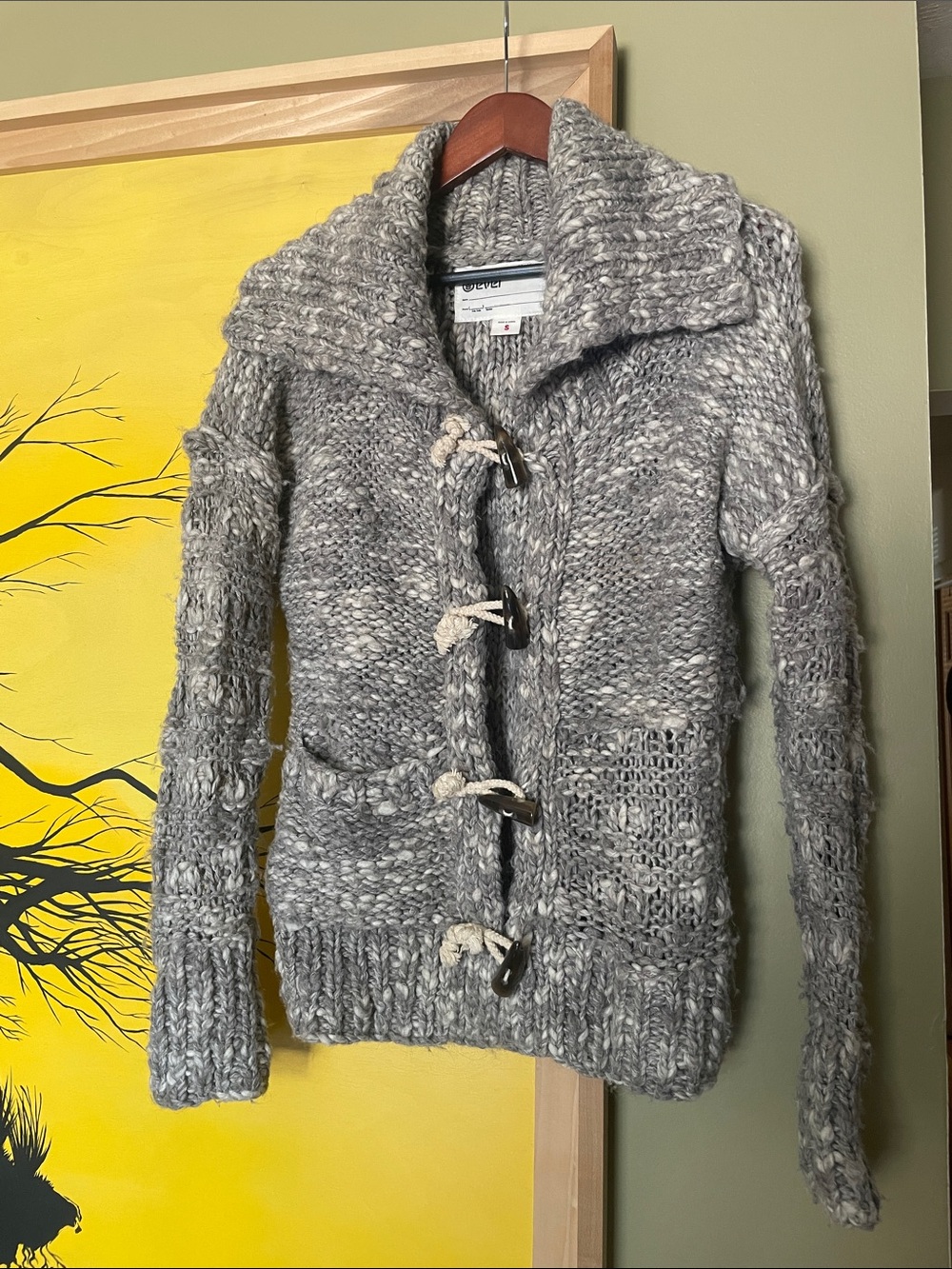 Grey Chunky Toggle Cardigan Sweater
